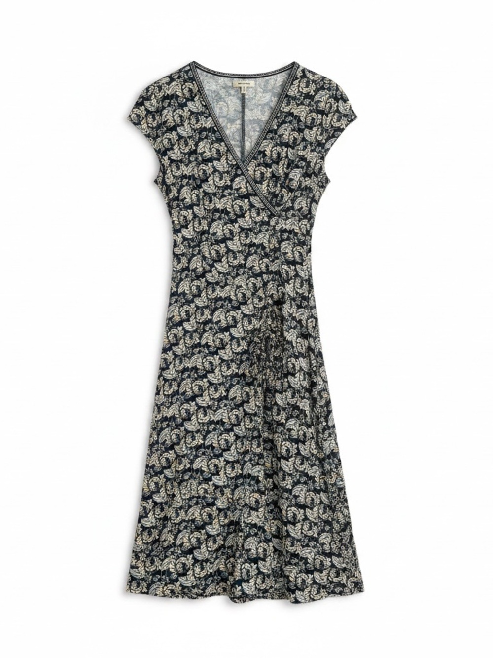 Max Studio Faux Wrap-Style Midi Dress in Black/ Green